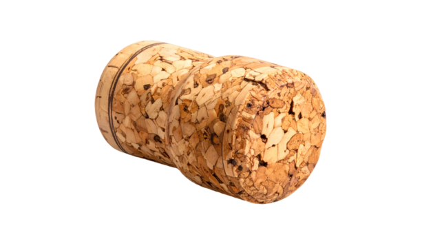 Close-up of a used champagne cork against a black background