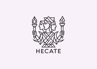 A line style logo of Hecate, goddess of magic and crossroads, symbolizing mystery, wisdom, and power