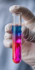 Professional laboratory science test tube with vibrant colorful liquids, chemical research, scientific experiment, modern laboratory equipment, and innovative chemistry solutions