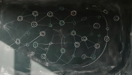 Abstract Network Diagram Drawn on a Dark Surface.