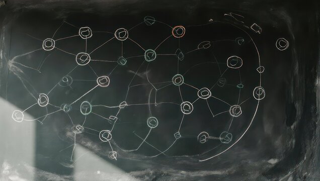 Abstract Network Diagram Drawn on a Dark Surface.