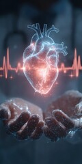 Futuristic digital heart illustration showcasing advanced medical technology, human anatomy, cardiovascular system, healthcare innovation, and scientific visualization