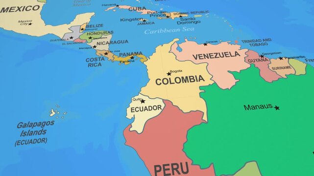 Colombia Colorful 2D Animated Political Map Zooming Into South America