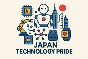 Japan Technology Pride Flat Illustration with Futuristic Electronics