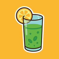 Refreshing Glass of Iced Green Tea with Lemon Slice Cute Cartoon Illustration