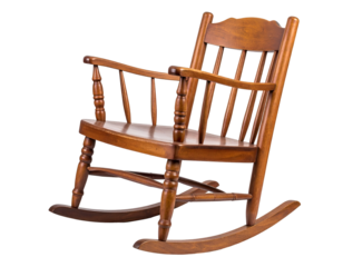 Wooden rocker with spindles and curved runners, isolated on black