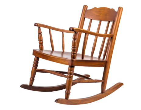 Wooden rocker with spindles and curved runners, isolated on black