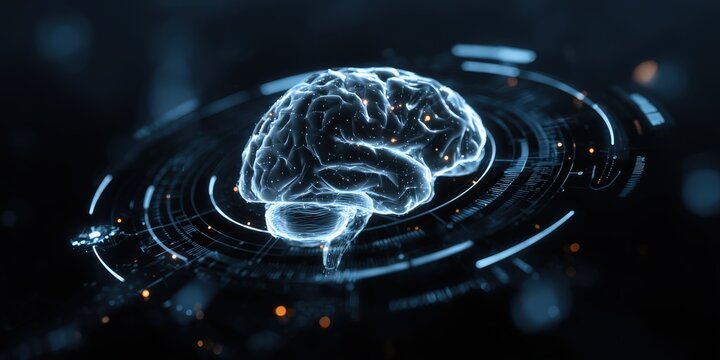 Futuristic digital brain with neural network technology showcasing artificial intelligence, innovation, cyber connectivity, and advanced computing in modern science - Powered by Adobe