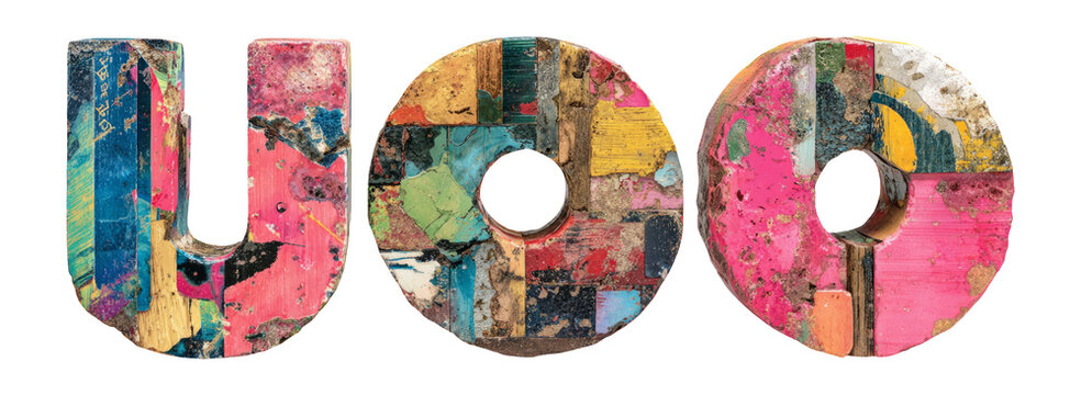 Colorful Artistic Letters UOO on Transparent Background for Creative Use