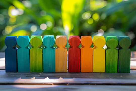 Vibrant and diverse rectangular wooden pieces beautifully symbolize harmonious coexistence and inclusivity that thrive within our society 