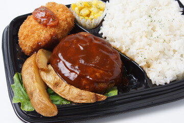 ハンバーグとカニコロッケ弁当
