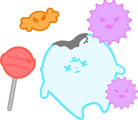 충치균과 사탕 그리고 치아 캐릭터