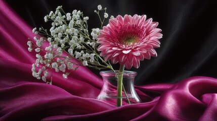 Pink Gerbera Daisy and Baby's Breath Arrangement image