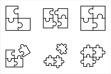 puzzle icon set. editable icons, can be used in logo, UI and web design, Flat illustration of vector icon on white background.