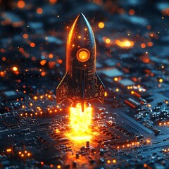 Glowing Rocket Launching from a Circuit Board  high resolution   for isolate image