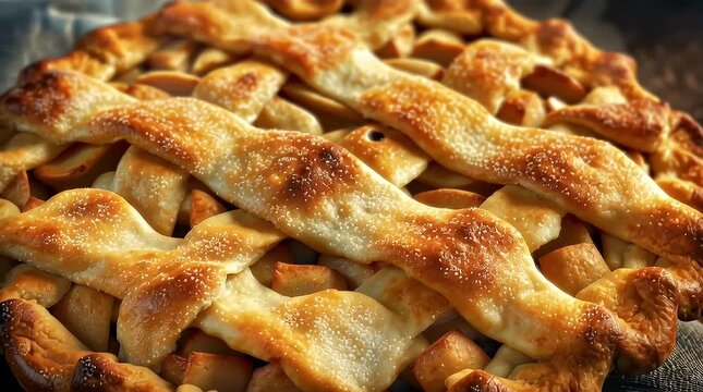 Freshly Baked Apple Pie on Rustic Wooden Table with Blue Cloth with ai generated