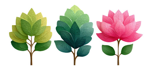 Fototapeta premium Colorful Illustrated Flower Elements on Transparent Background Clipart Design