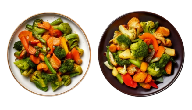 Dual Stir Fried Vegetable Bowl Designs for Cooking Recipes, isolated on transparent background. - Powered by Adobe