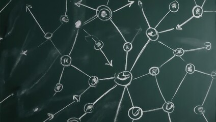 Chalk drawing of a network diagram on a blackboard.