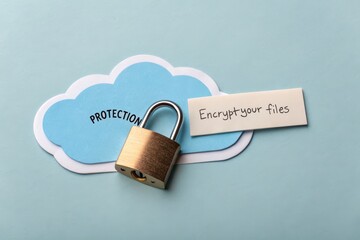 Padlock sitting on paper cloud concept of data protection