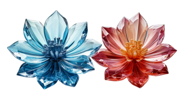 Elegant Crystal Blossom Collection – dual versions, isolated on transparent background.