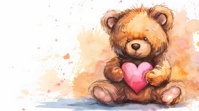 watercolor painting kawaii cute teddy bear