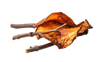 Dried orange leaf, sticks detail. Nature's artwork. Brown, texture