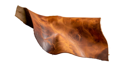 Leather swatch showcasing rich, swirled, marbled caramel brown hues