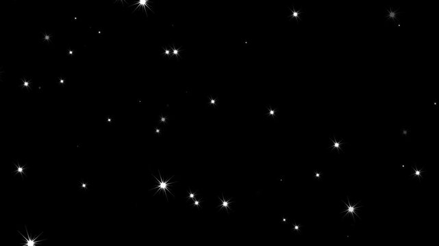 twinkling stars glow fields flying in galaxy space starburst light. alpha Beautiful stars twinkling at night. luxury small white stars on black background, retro sparkles blinking. White glowing twink