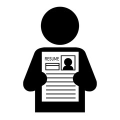 履歴書を持つ人物を表した就職活動のピクトグラム