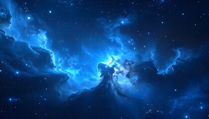 Obraz premium Luminous Blue Nebula and Stars in a Deep Celestial Field