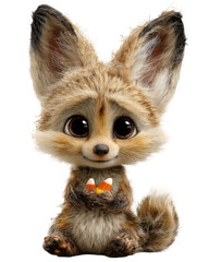 Obraz premium Cute cartoon fennec fox character holding candy corn isolated on transparent background