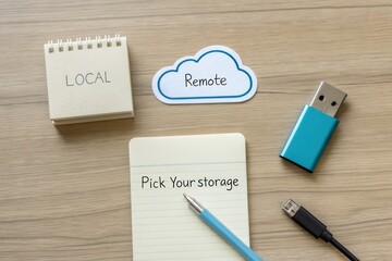 USB stick and notes for cloud storage on a desk