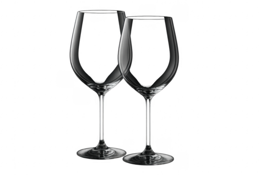 Two empty elegant wine glasses on transparent background