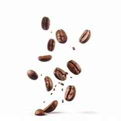 Fototapeta premium Floating roasted coffee beans isolated