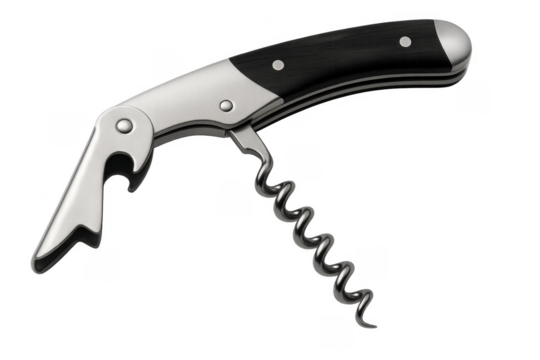 Sommelier knife opening wine cork bottle transparent background