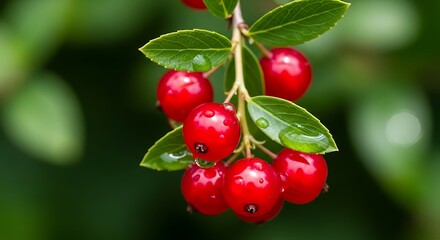Juicy Red Berries Adorned with Soft Green Foliage