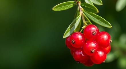 Fresh Red Currant Berries with Dewy Green Leaves