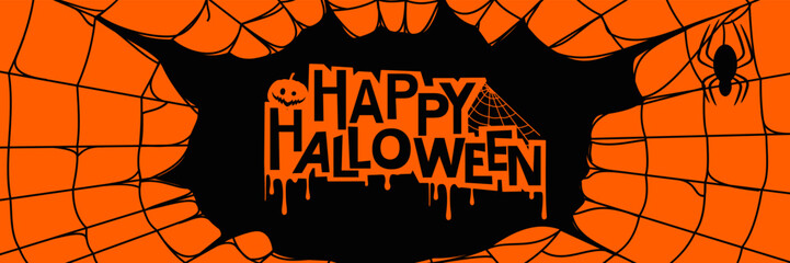 Halloween themed banner design with spiderweb pattern and abstract grunge