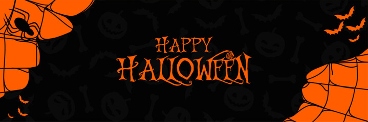 Halloween themed banner design with spiderweb pattern and abstract grunge