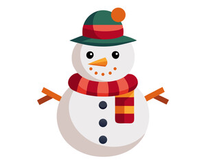 Snowman with hat and scarf, winter holiday vector, 