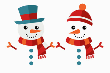 Snowman with hat and scarf, winter holiday vector, 