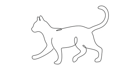 Continuous one line drawing of a cat walking isolated on a white background vector illustration