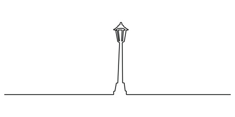 Street lamp continuous one line drawing. Single line drawing of classic streetlight. Simple street lamp illustration perfect for city posters and vintage design