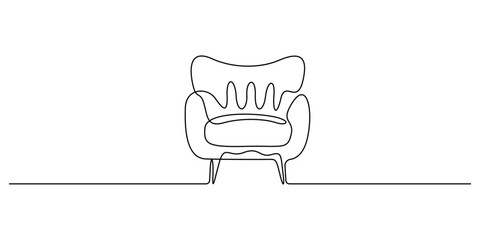 Continuous one editable line drawing of Armchair. Single line art Chair. Doodle vector illustration