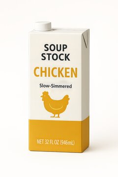 Fake Chicken Soup Stock Packaging with Label Isolated on Blank White Generative Illustration