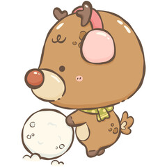 Reindeer with snowball 