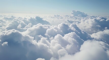 Aerial Views of the Blue Sky, White Cumulus Clouds and Sunny Day Landscape