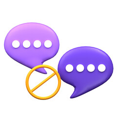 Floating Purple Chat Bubbles with Forbidden Symbol Illustration on Transparent Background