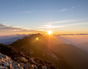 Naklejka premium Photorealistic Mountain Landscape at Sunset
